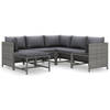 vidaXL 6-delige Loungeset met kussens poly rattan grijs