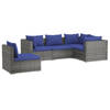 vidaXL 5-delige Loungeset met kussens poly rattan grijs