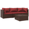 vidaXL 4-delige Loungeset met kussens poly rattan bruin