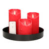 Ronde kaarsenplateau zwart van kunststof D33 cm met 3 rode LED-kaarsen 10/12,5/15 cm - Kaarsenplateaus