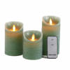 3x Jade groene LED kaarsen op batterijen inclusief afstandsbediening - LED kaarsen