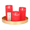 Ronde kaarsenplateau goud van kunststof D27 cm met 3 rode LED-kaarsen 10/12,5/15 cm - Kaarsenplateaus
