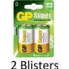 4 Stuks (2 Blisters a 2 st) GP Super Alkaline D Cell Batterijen