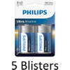 10 Stuks (5 Blisters a 2 st) Philips Ultra Alkaline D Cell Batterijen