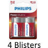 8 Stuks (4 Blisters a 2 st) Philips Power Alkaline D Batterijen