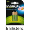 6 Blisters (6 Blisters a 1 st) Duracell 9V Oplaadbare Batterij - 170 mAh