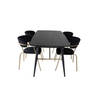 Gold eethoek eetkamertafel uitschuifbare tafel lengte cm 180 / 220 zwart en 4 Arrow eetkamerstal velours zwart.