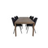 SliderOS eethoek eetkamertafel uitschuifbare tafel lengte cm 170 / 250 rokerig eik en 6 Gemma eetkamerstal zwart.