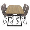 IncaNABL eethoek eetkamertafel uitschuifbare tafel lengte cm 160 / 200 el hout decor en 4 X-chair eetkamerstal grijs.