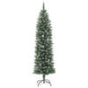 The Living Store Smalle Kerstboom - 120 cm - PVC en staal - met witte decoratiesneeuw - 6 dennenappels - 183 spitse