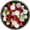 Kerstballen 37x stuks wit/rood/groen/zilver kunststof 6cm - Kerstbal