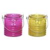 Citronella kaars - 2x - in windlicht - roze en geel - 20 branduren - citrusgeur - geurkaarsen