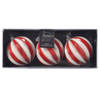12x stuks luxe glazen kerstballen brass rood/wit gestreept met glitter 8 cm - Kerstbal