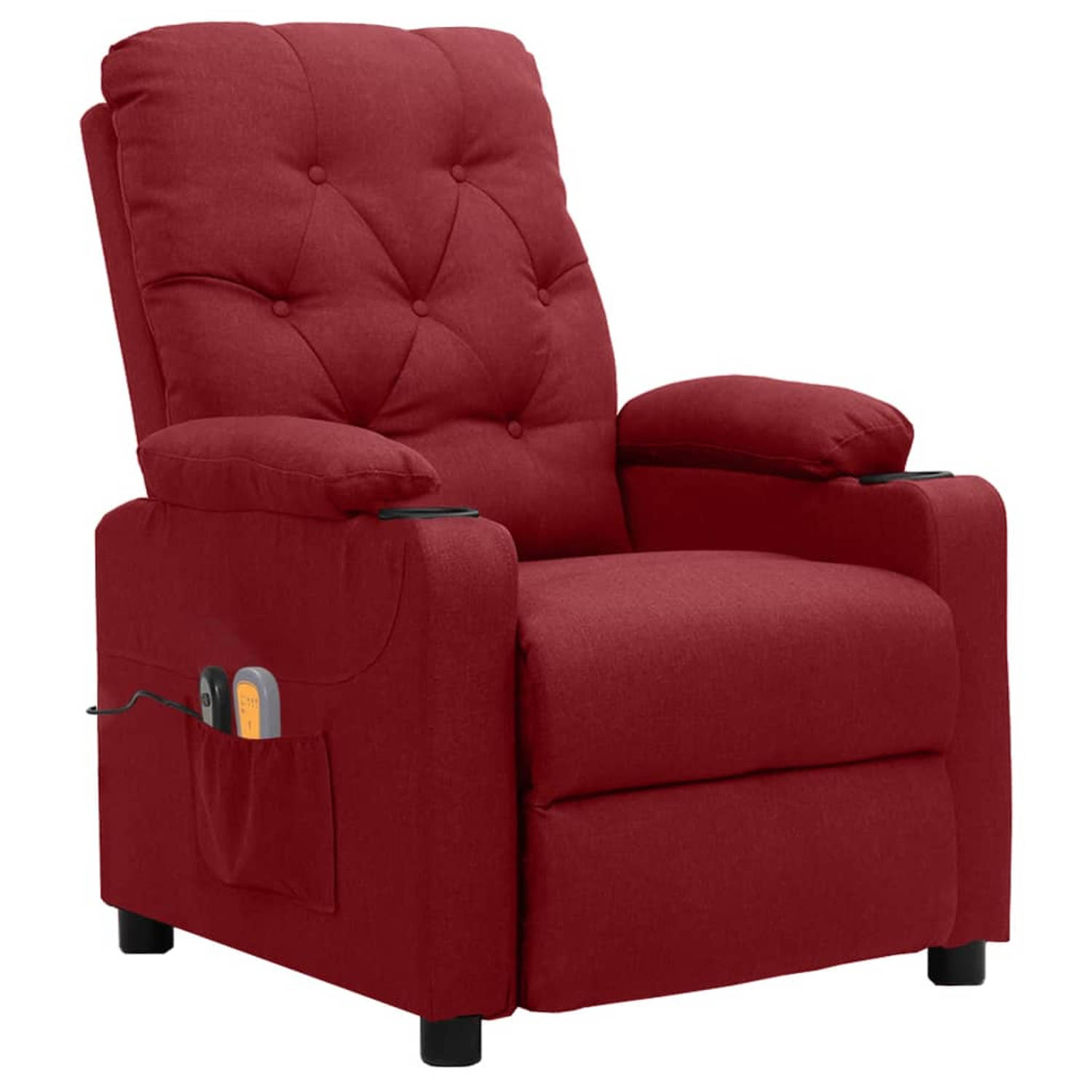 The Living Store Massagestoel elektrisch stof wijnrood - Fauteuil