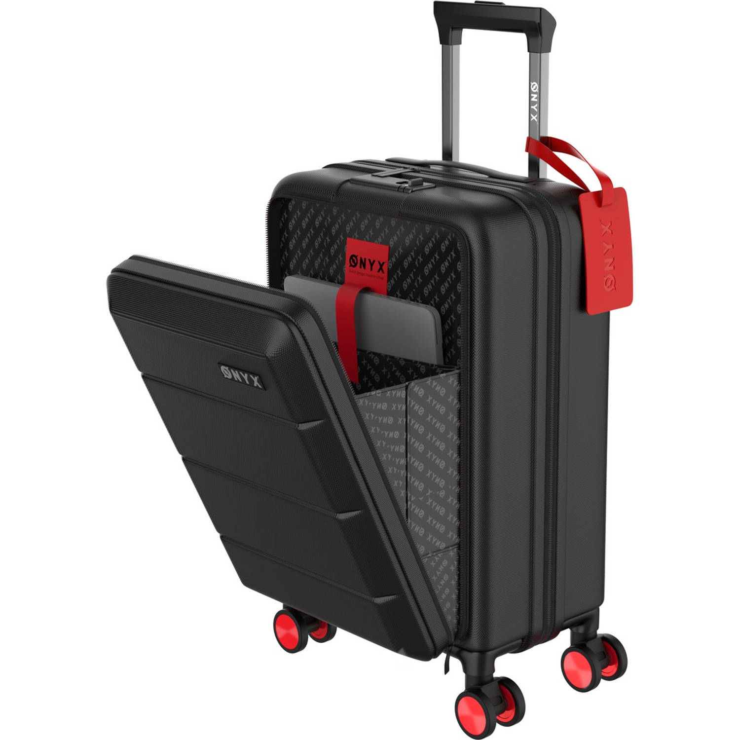 Intens noot nood ONYX® Handbagage Koffer 35 L - Spinner wielen - Lichtgewicht Trolley -  Dubbel TSA Slot - Handig voorvak - 55 cm - Zwart | Blokker