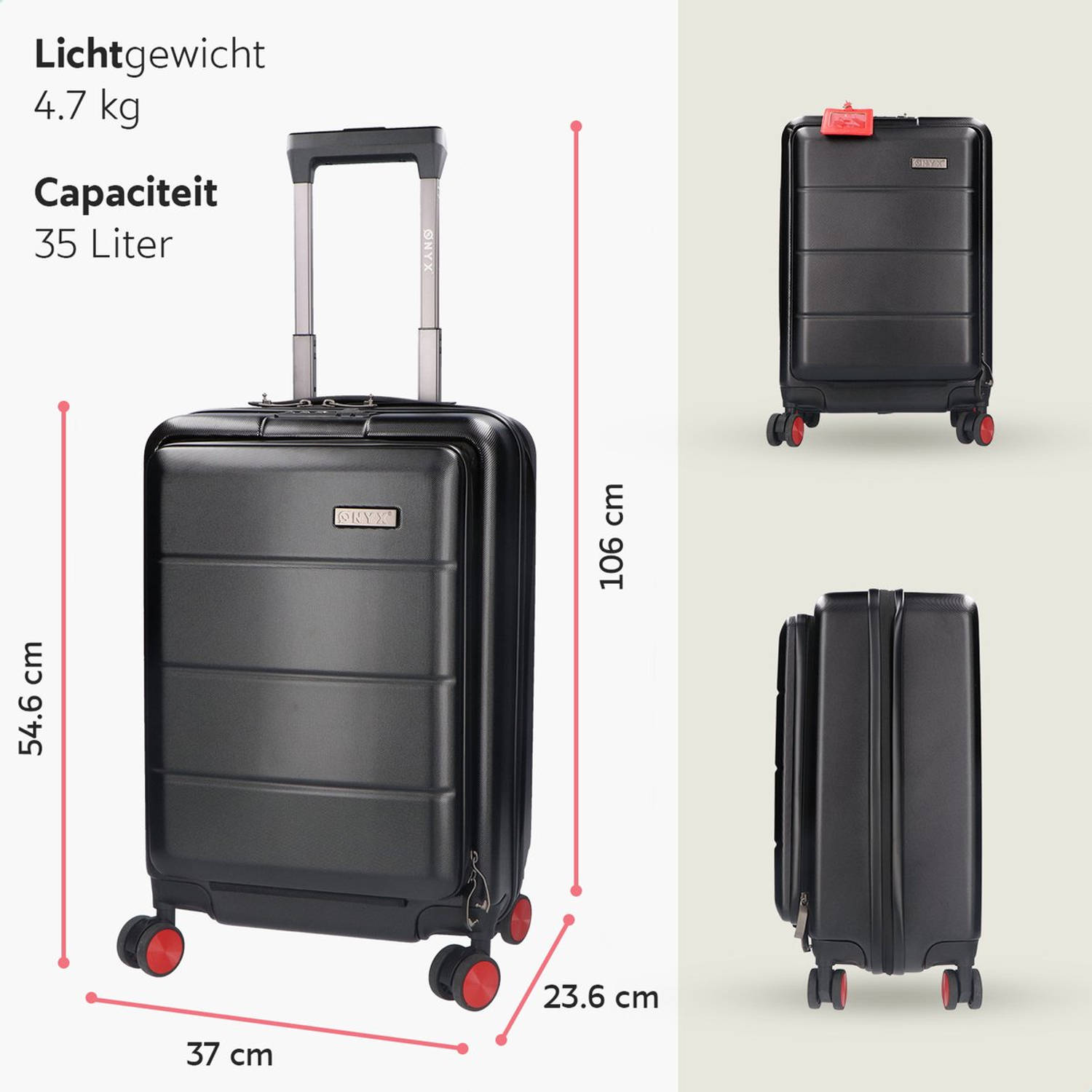 ONYX® Handbagage Koffer 35 L - Spinner wielen - Trolley - Dubbel TSA - Handig voorvak - 55 cm - | Blokker