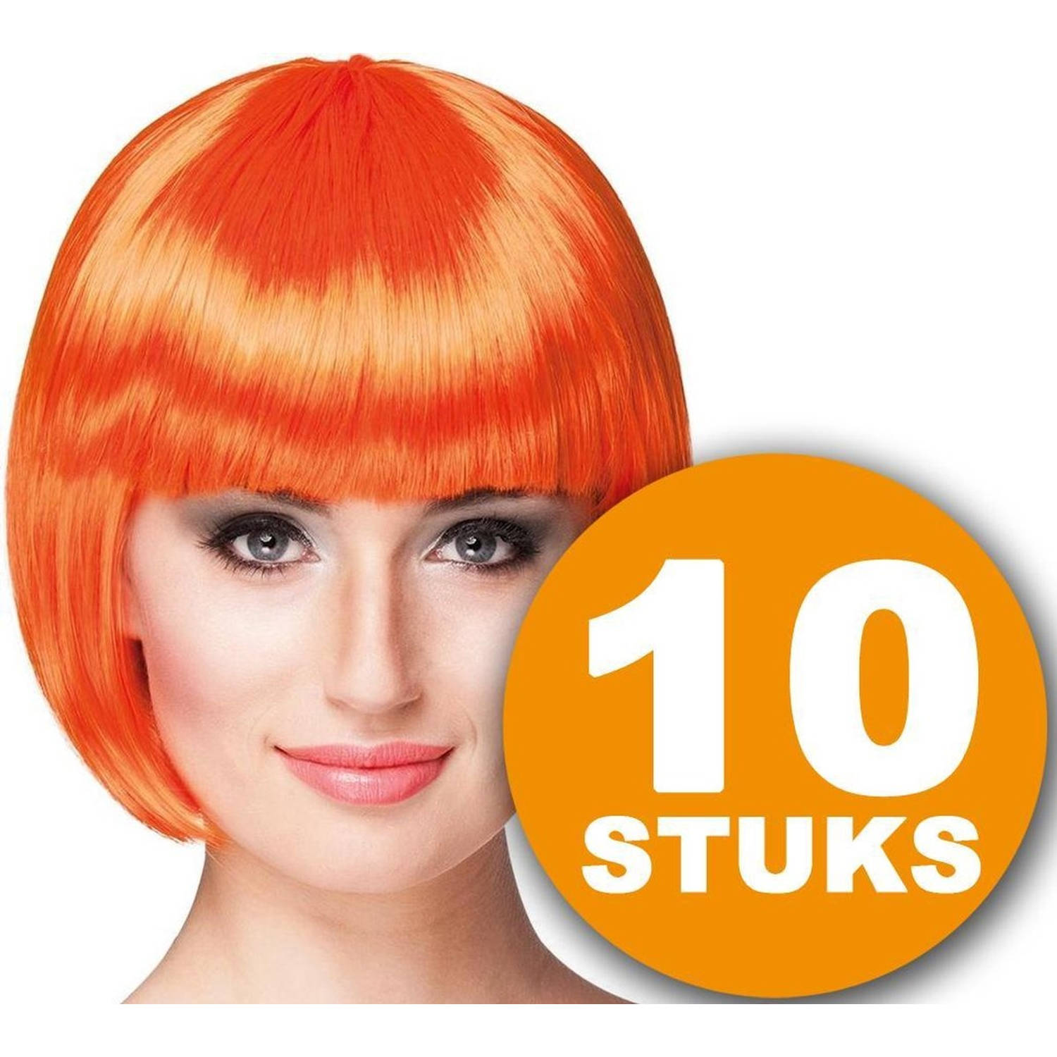 Oranje Pruik | 10 stuks Oranje Feestpruik "Cabaret" | Feestartikelen Oranje Hoofddeksel | Feestkleding EK/WK Voetbal