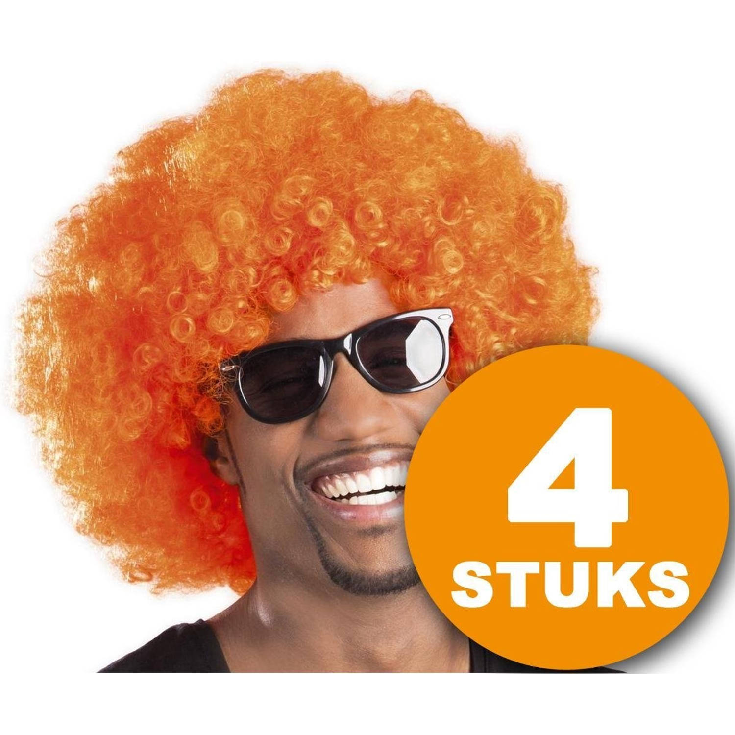 Oranje Pruik | 4 stuks Oranje Feestpruik "Afro" | Feestartikelen Oranje Hoofddeksel | Feestkleding EK/WK Voetbal