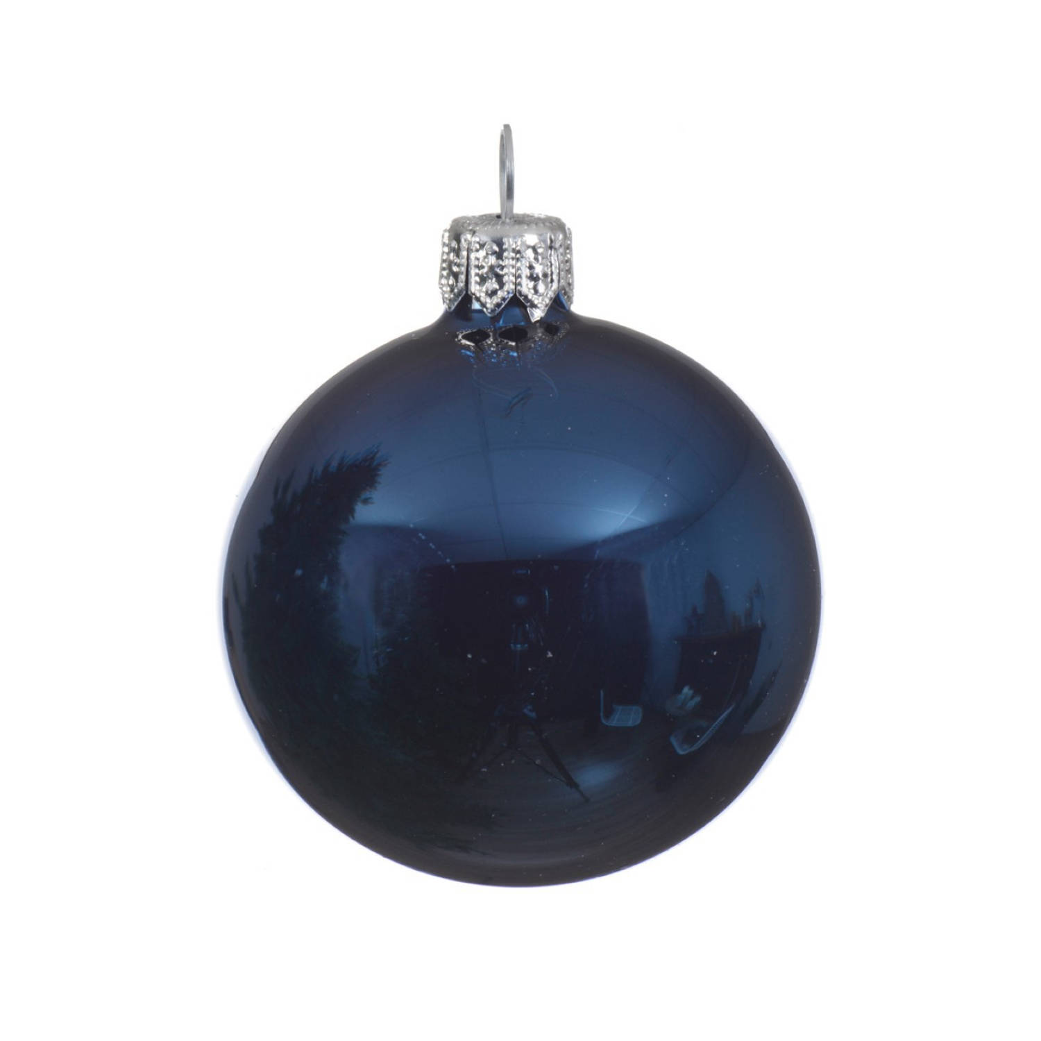 4 Glazen kerstballen glans 10 cm nacht blauw