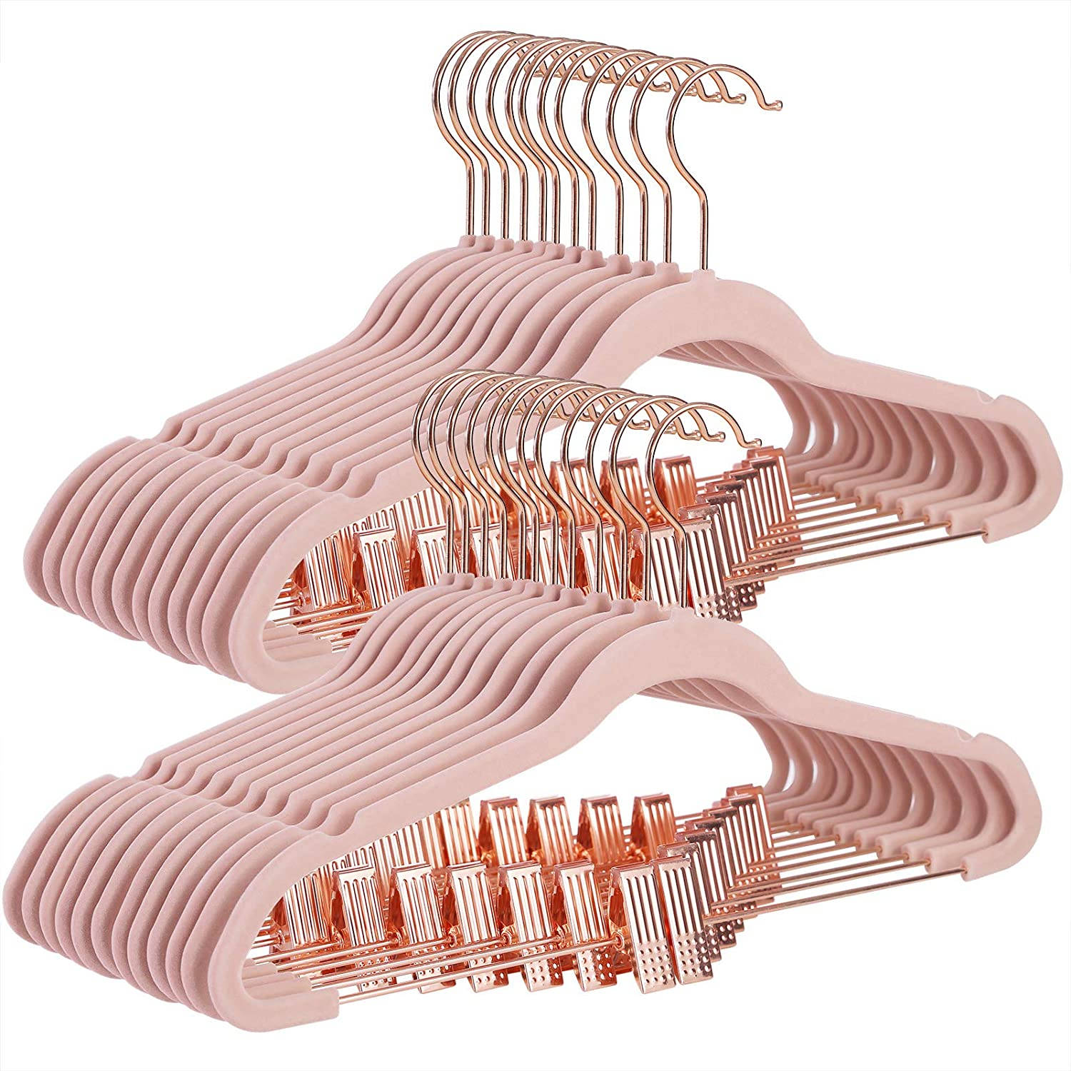 Antislip kledinghangers - met verstelbare clips - 24 stuks - roze