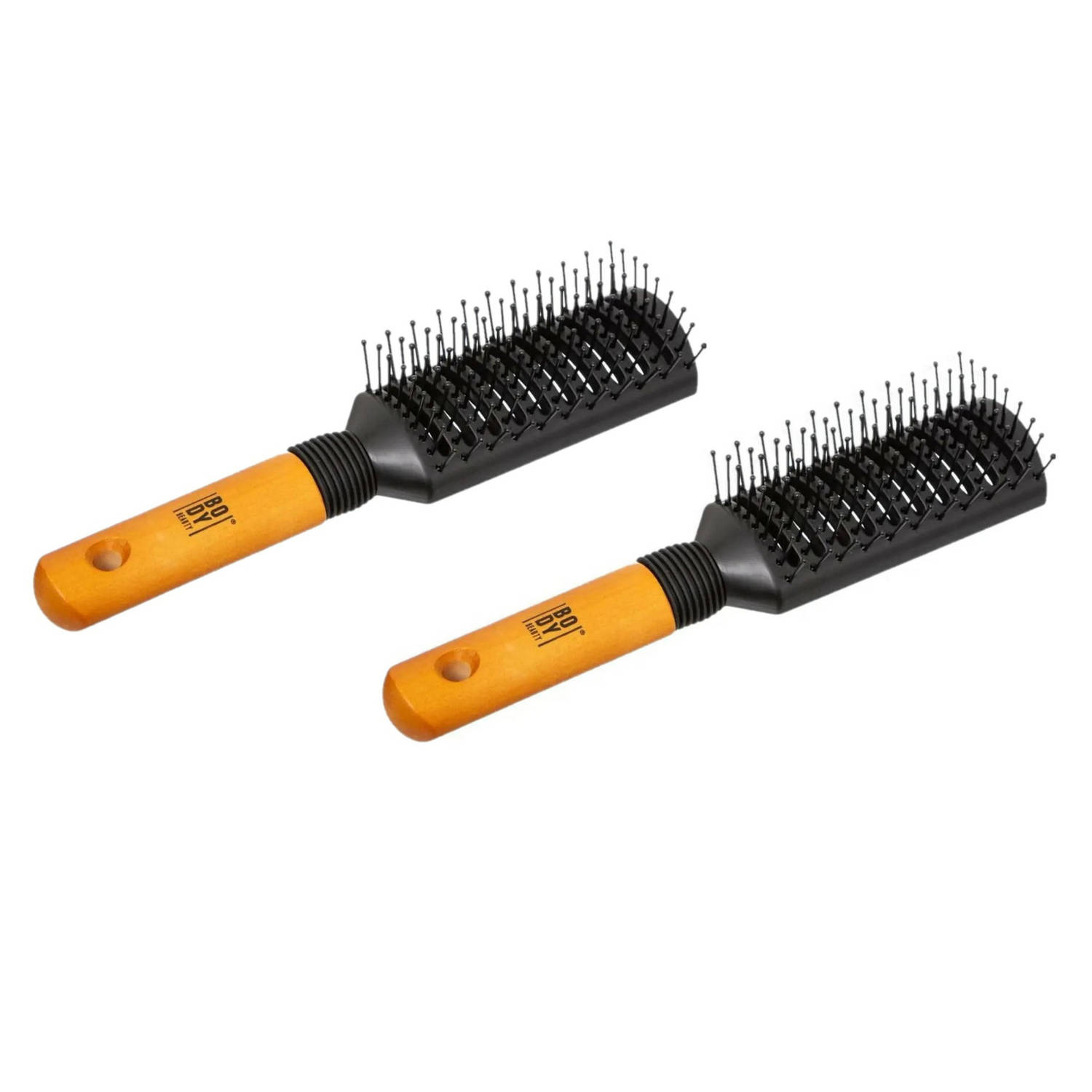 Multipak van 2x stuks haarborstels recht zwart met houten handvat 21,5 cm van kunststof - Haarborstels
