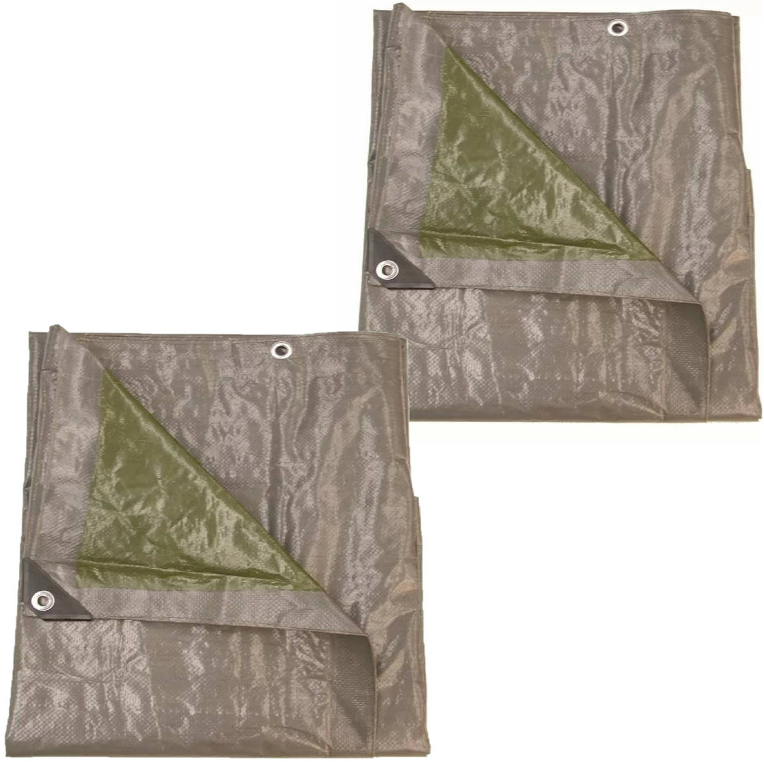 Set van 2x afdekzeilen/dekzeilen vierkant grijs/groen waterdicht kunststof 140 gr/m2 - 400 x 400 cm - Afdekzeilen