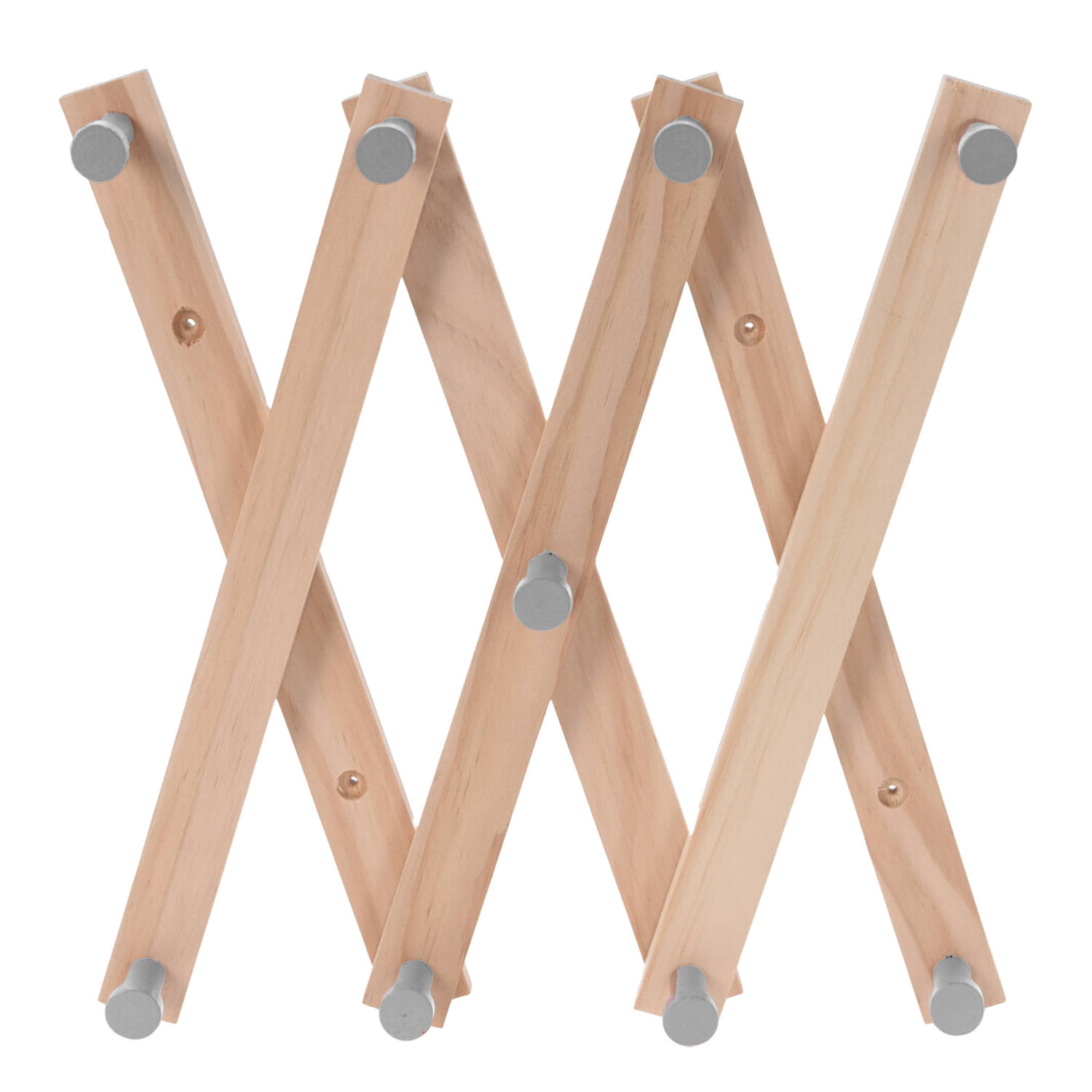 Kinderkamer deurhanger/kapstok verstelbaar - 9 grijze haakjes - hout - 60 x 12 cm - Kapstokken