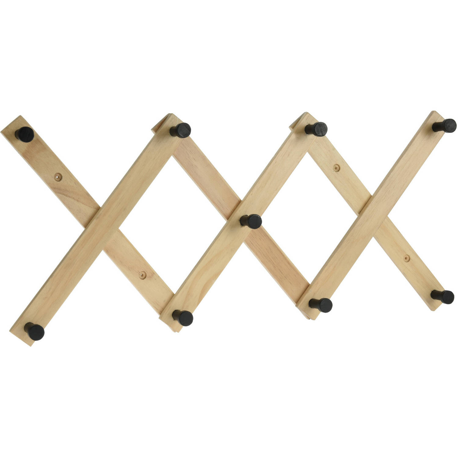 Kinderkamer deurhanger/kapstok verstelbaar - 9 zwarte haakjes - hout - 60 x 12 cm - Kapstokken