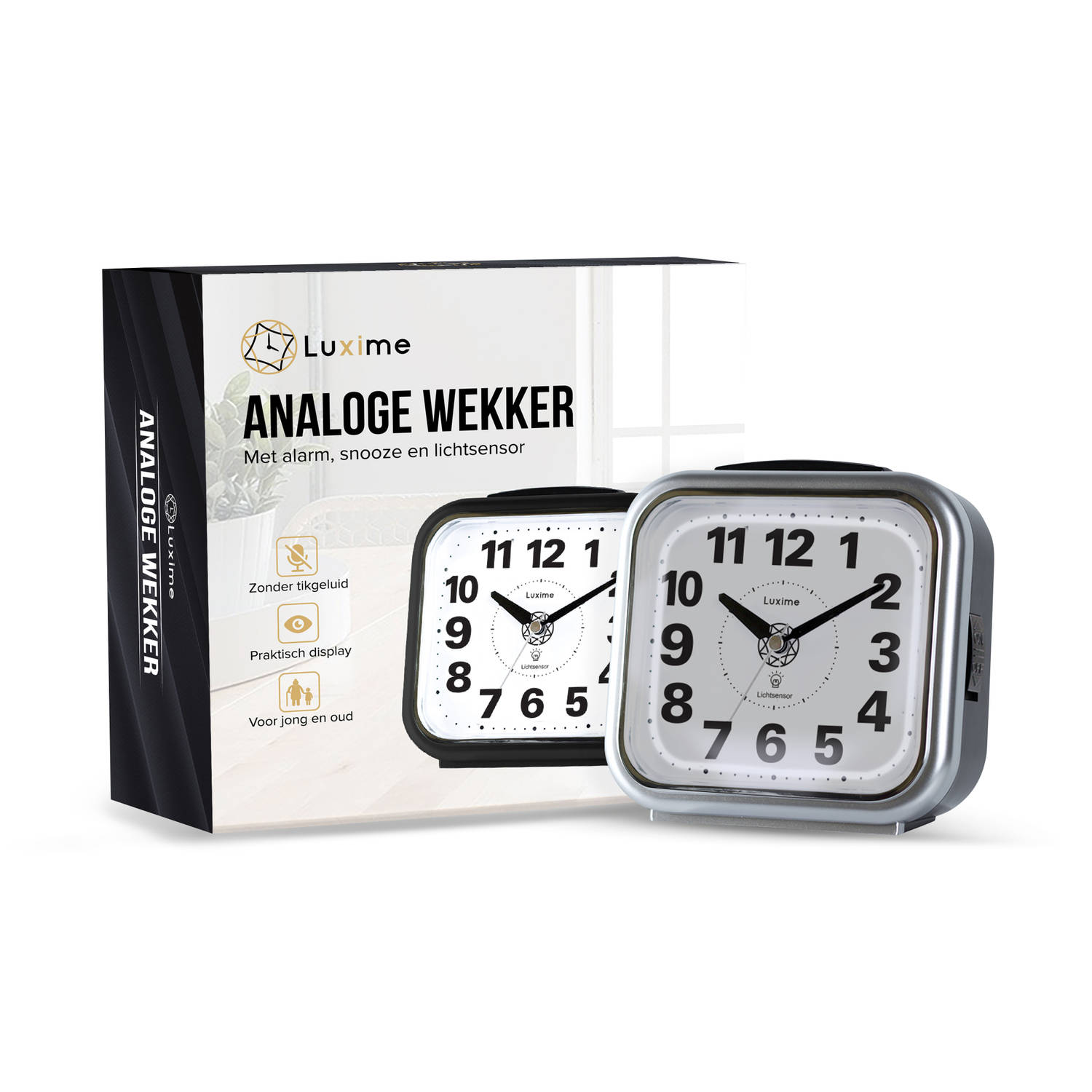 - Wekker Tikgeluid - Analoge Wekker - Senioren - Slaapkamer - Met Lichtsensor - Zilver | Blokker