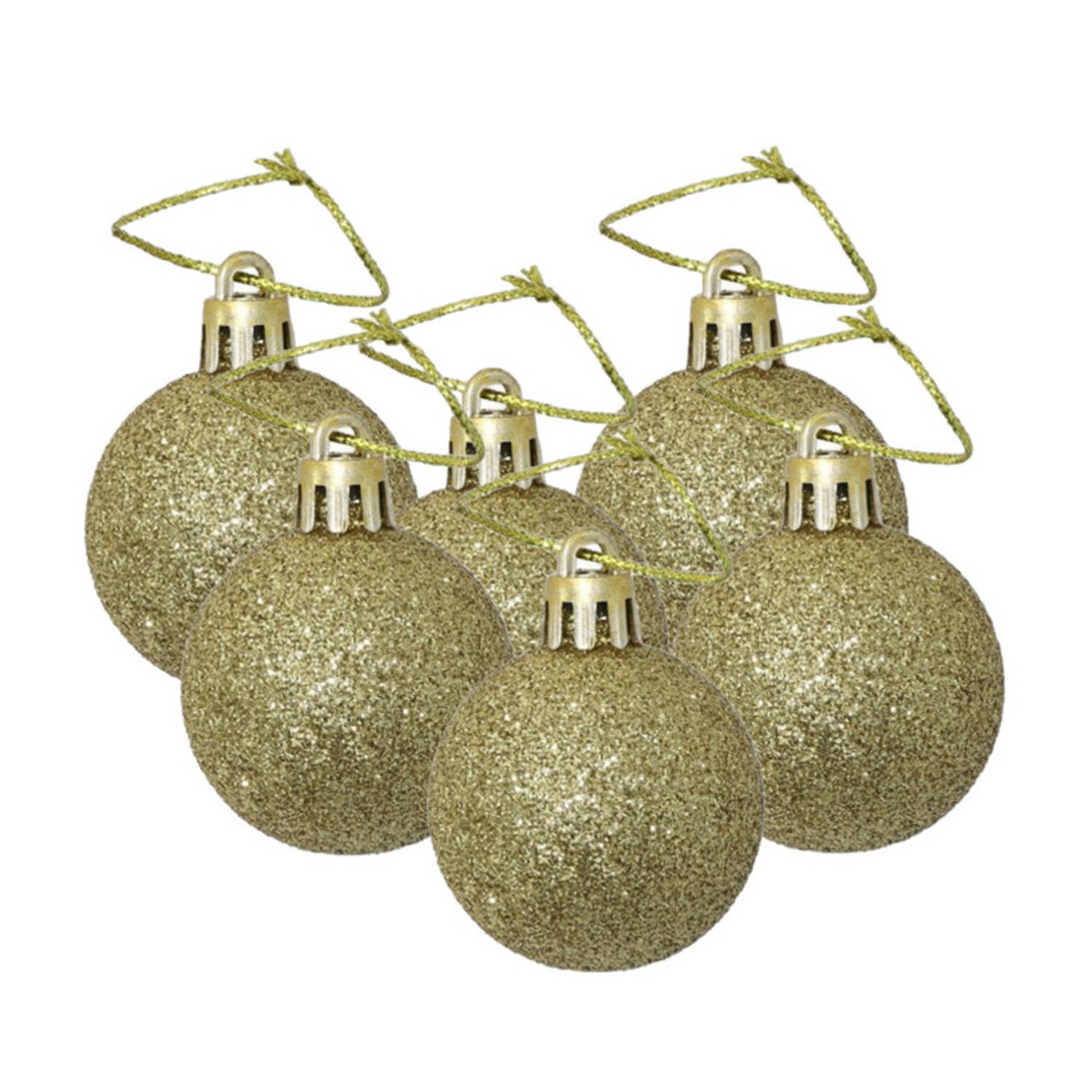 6x stuks kerstballen goud glitters kunststof 4 cm - Kerstbal