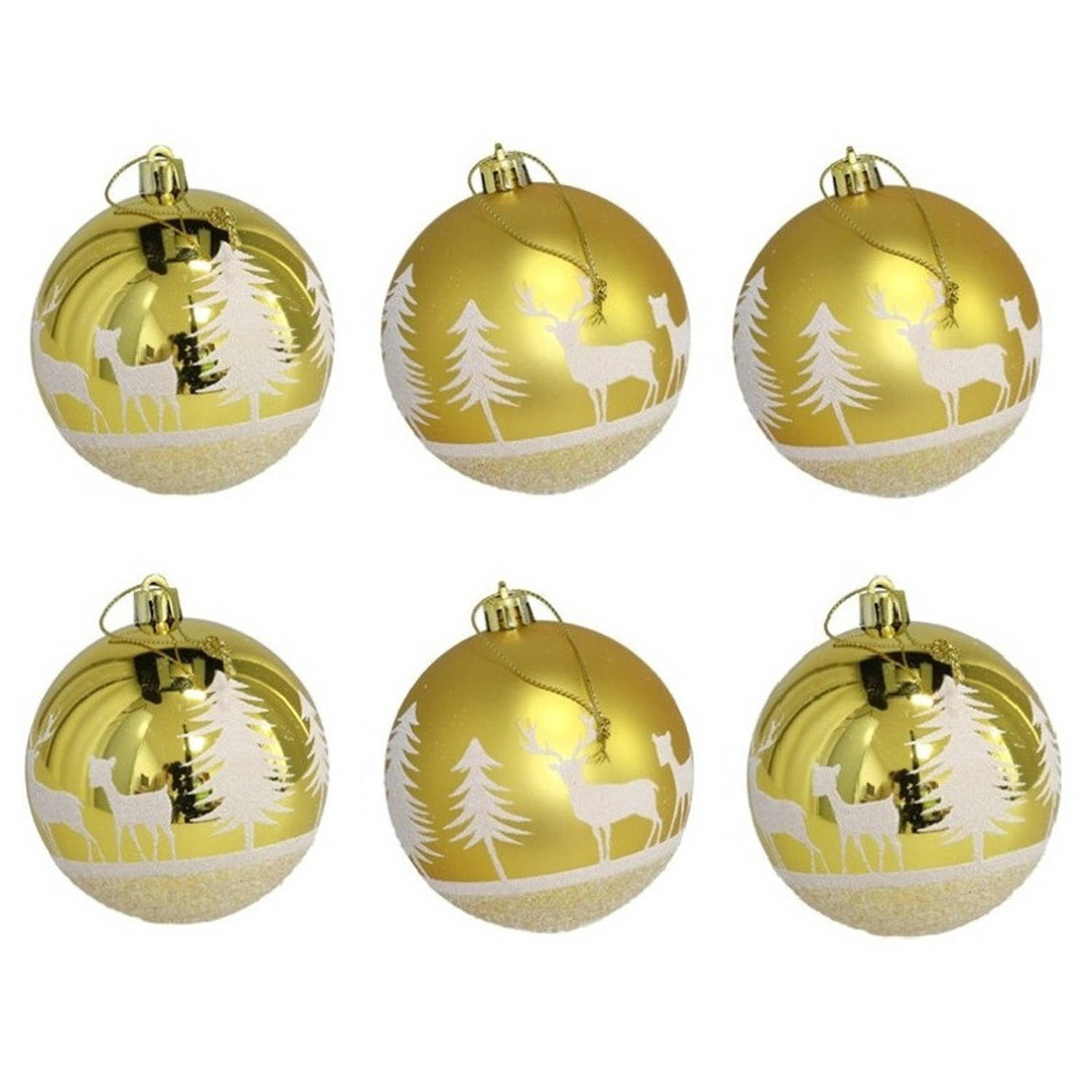 Gerimport Kerstballen - goudkleurig - 6ST - gedecoreerd - D6 cm - kunststof - Kerstbal