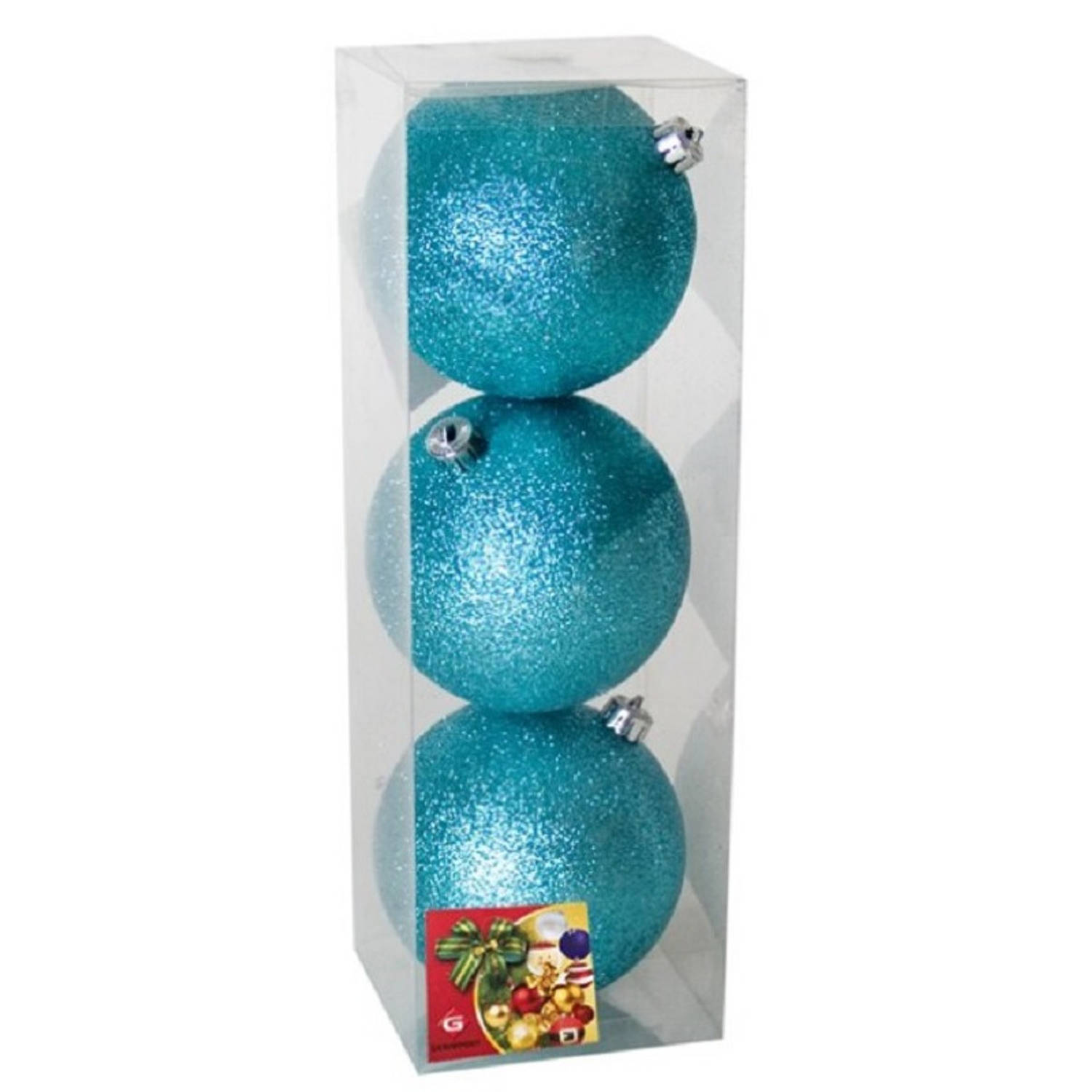 3x Stuks Kerstballen Ijsblauw Glitters Kunststof 10 Cm - Kerstbal