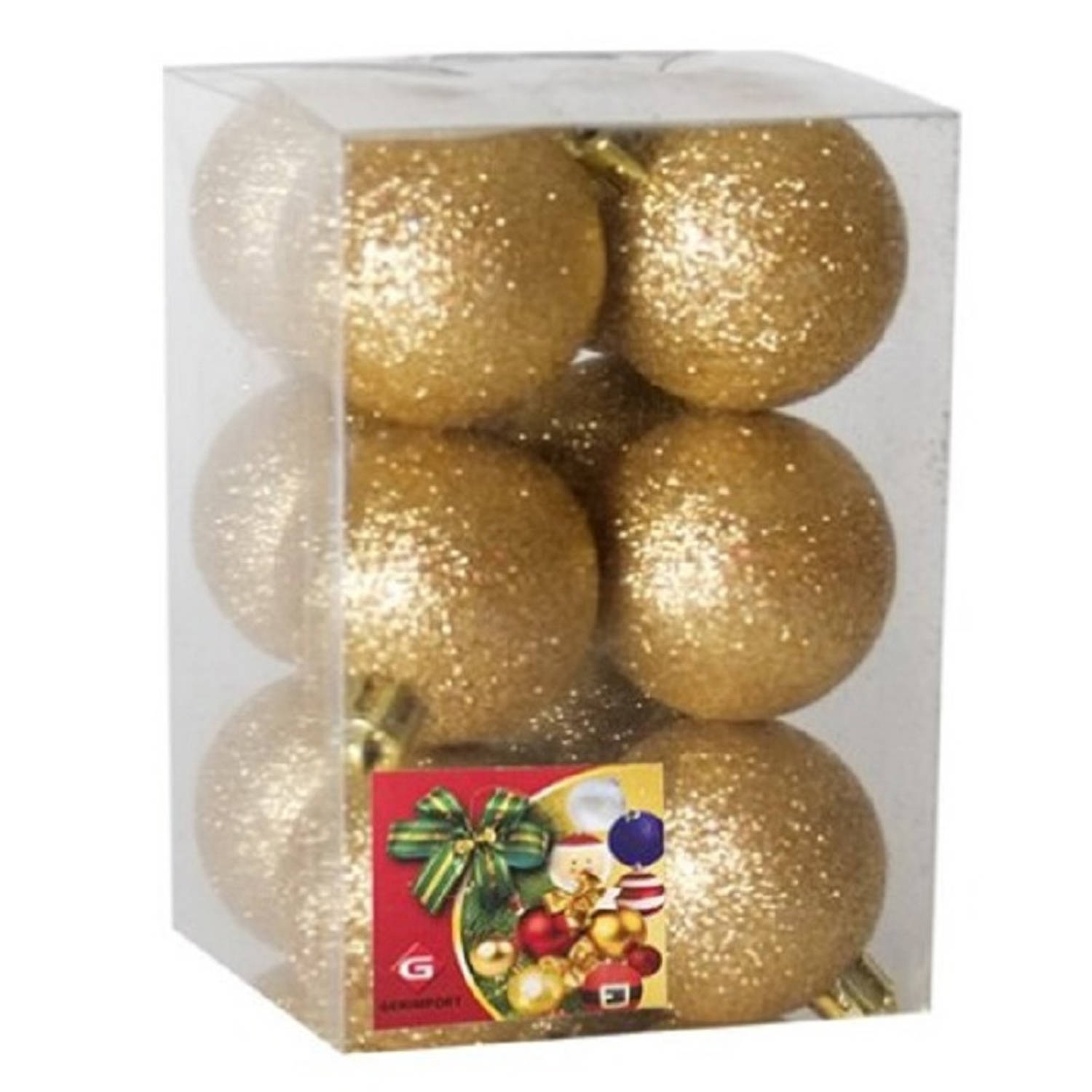 12x Stuks Kerstballen Goud Glitters Kunststof 6 Cm - Kerstbal
