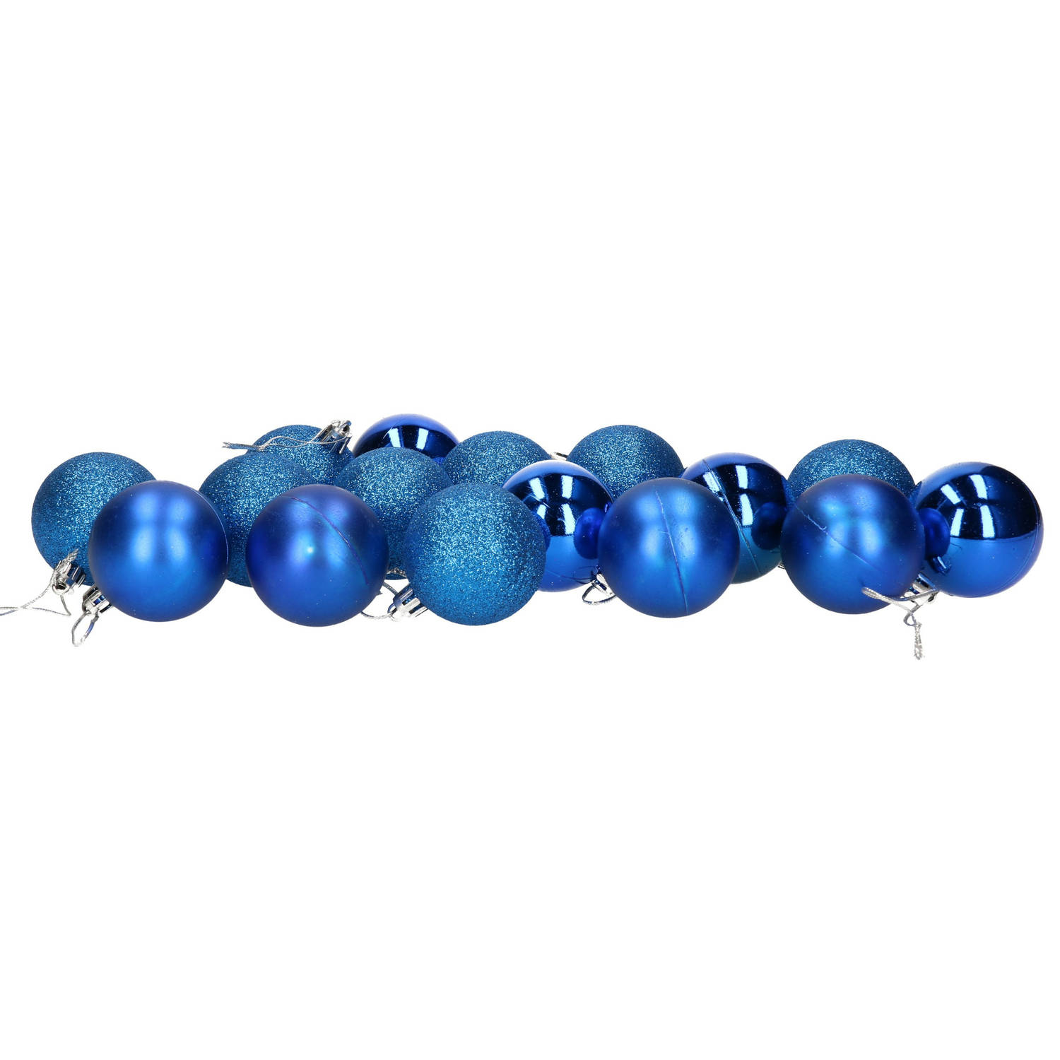 16x Stuks Kerstballen Blauw Mix Van Mat/glans/glitter Kunststof 5 Cm - Kerstbal