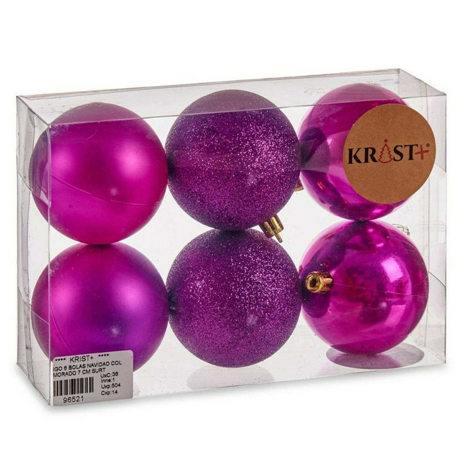 6x Stuks Kerstballen Paars Kunststof 7 Cm Glitter, Glans, Mat - Kerstbal