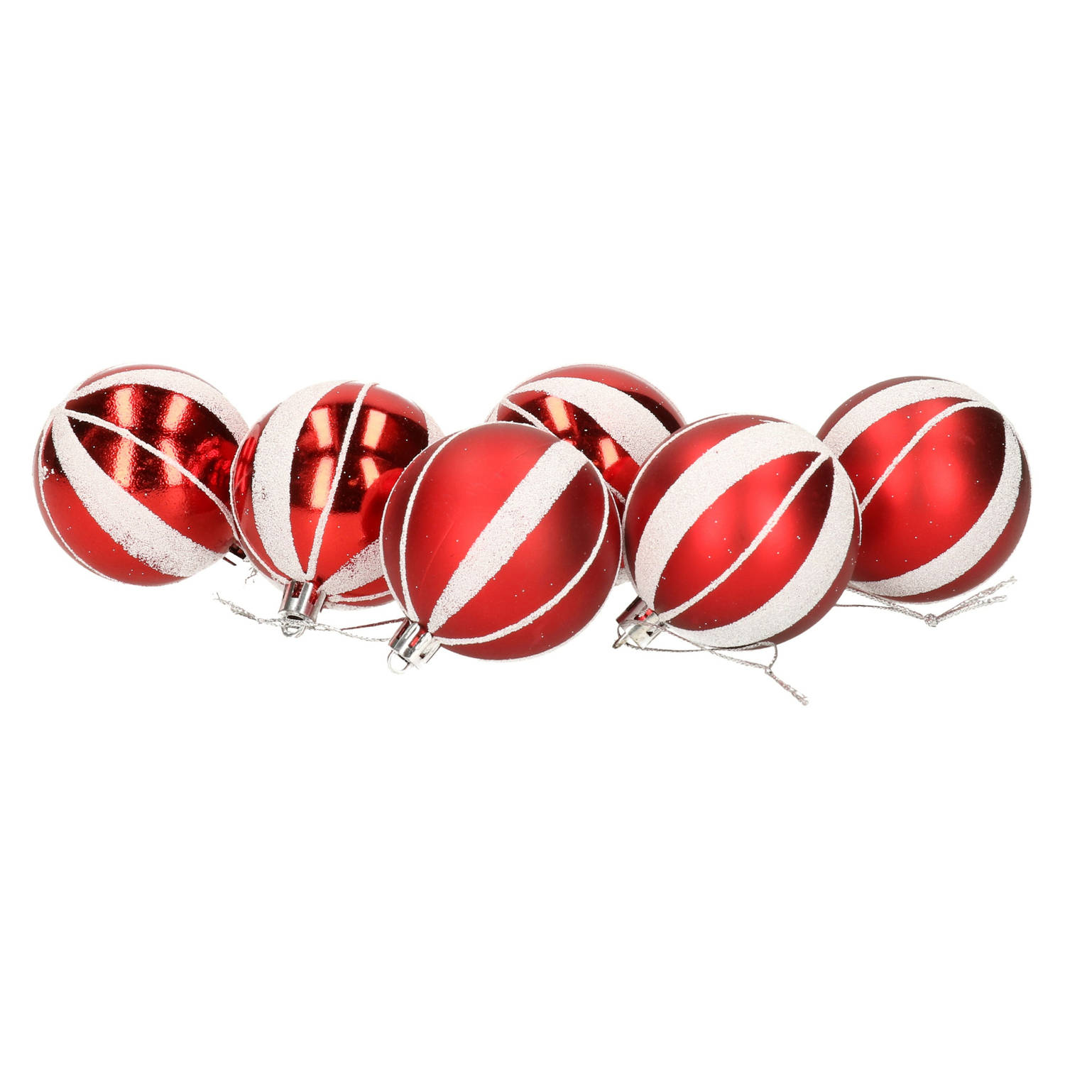 Gerimport Kerstballen - rood - 6ST - gedecoreerd - D6 cm - kunststof - Kerstbal