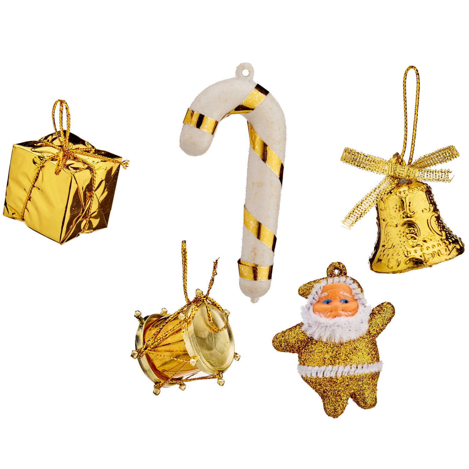 Krist+ Kerstornamenten inclusief piek - 24 st - kunststof - goud - Kersthangers