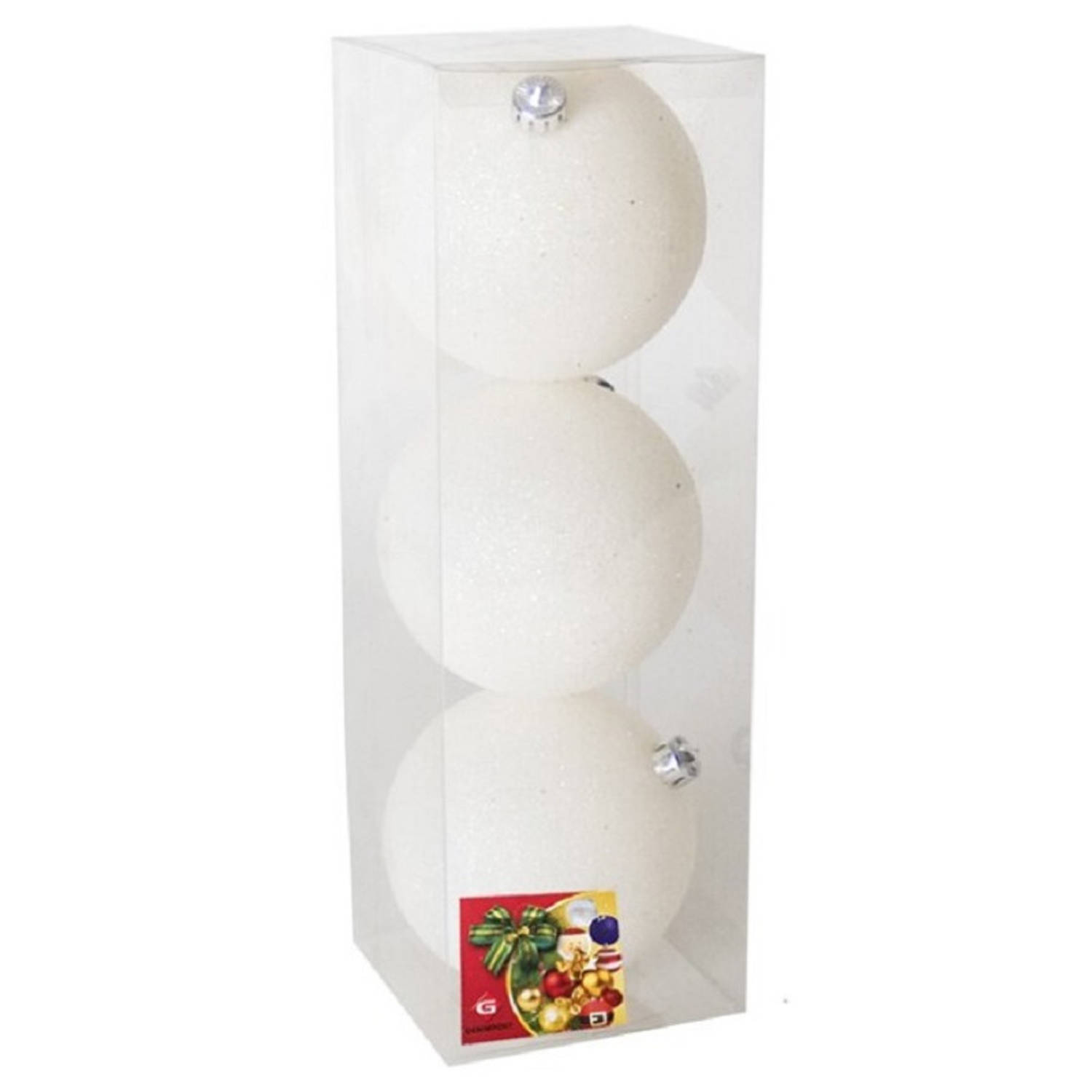 Gerimport Kerstballen - 3 stuks - winter wit - glitters - kunststof - 10cm - Kerstbal