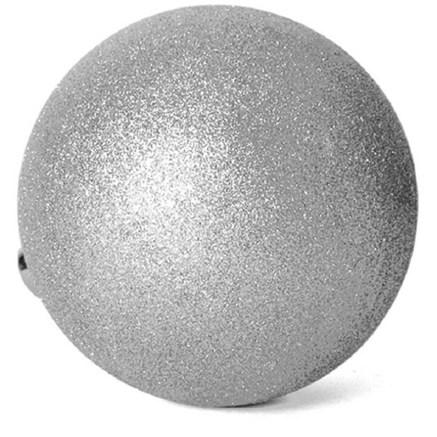 Grote kerstballen zilver glitters kunststof 15 cm - Kerstbal