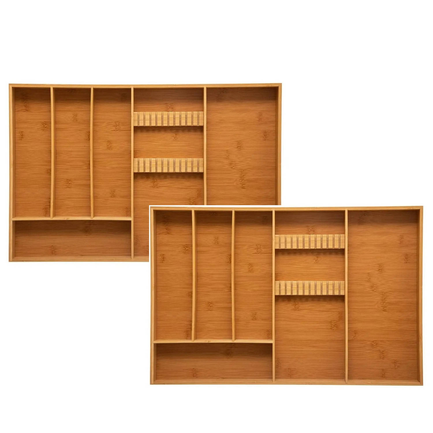 Set van 2x stuks bestekbakken/keuken organizers 6-vaks bamboe 38 x 58 cm - Bestekbakken
