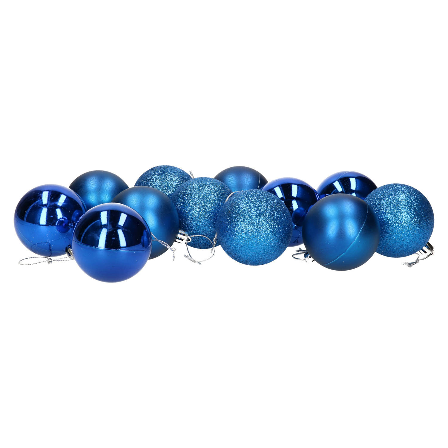 Gerim Kerstballen - 12 stuks - blauw - kunststof - mat/glans/glitter - D6 cm - Kerstbal