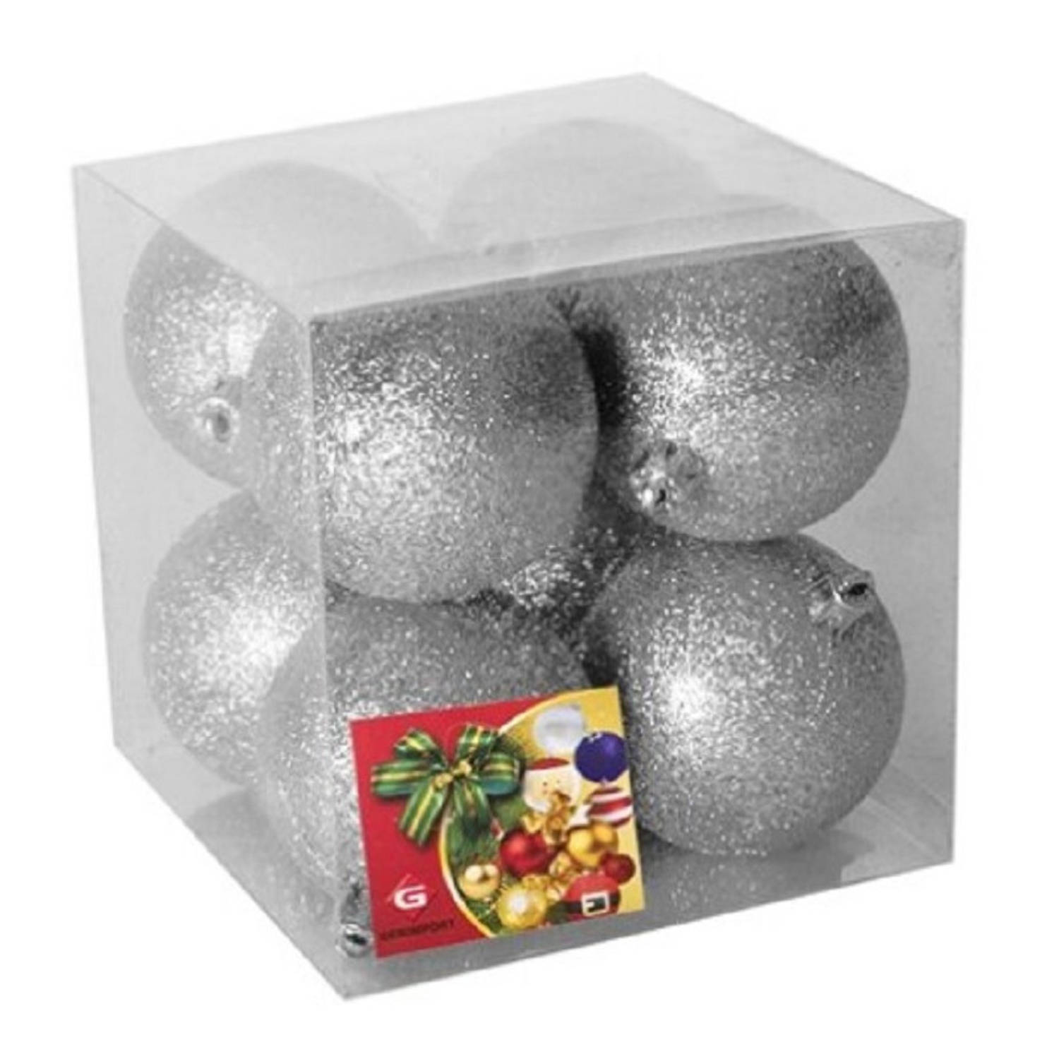 8x Stuks Kerstballen Zilver Glitters Kunststof 7 Cm - Kerstbal