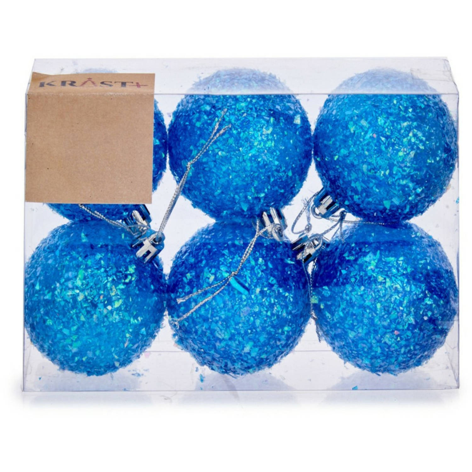 Krist+ kerstballen - 6x st - blauw glitter - kunststof - 6 cm - Kerstbal