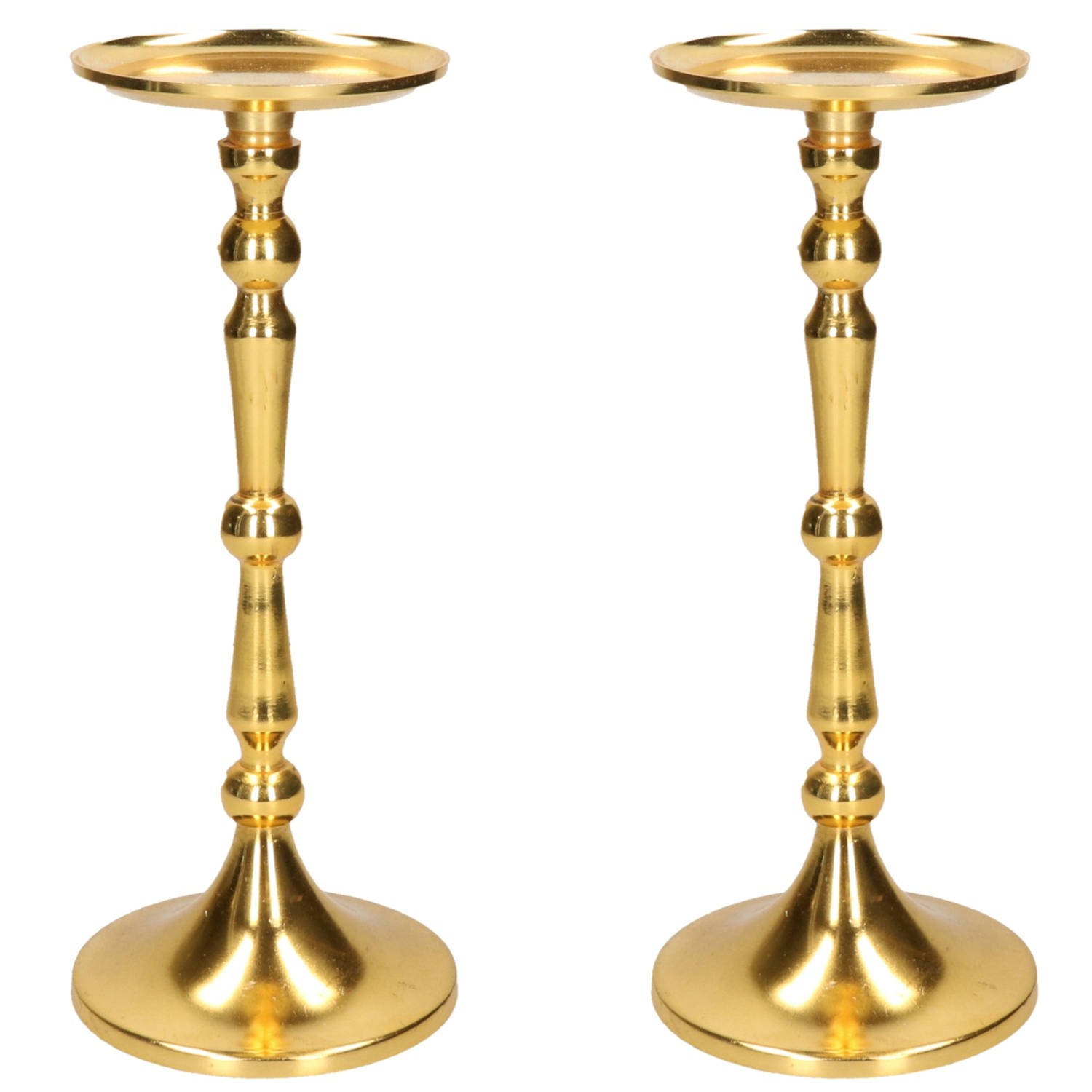 Set van 2x stuks luxe kaarsenhouder/kandelaar klassiek goud metaal 11 11 x 28 cm - kaars kandelaars | Blokker