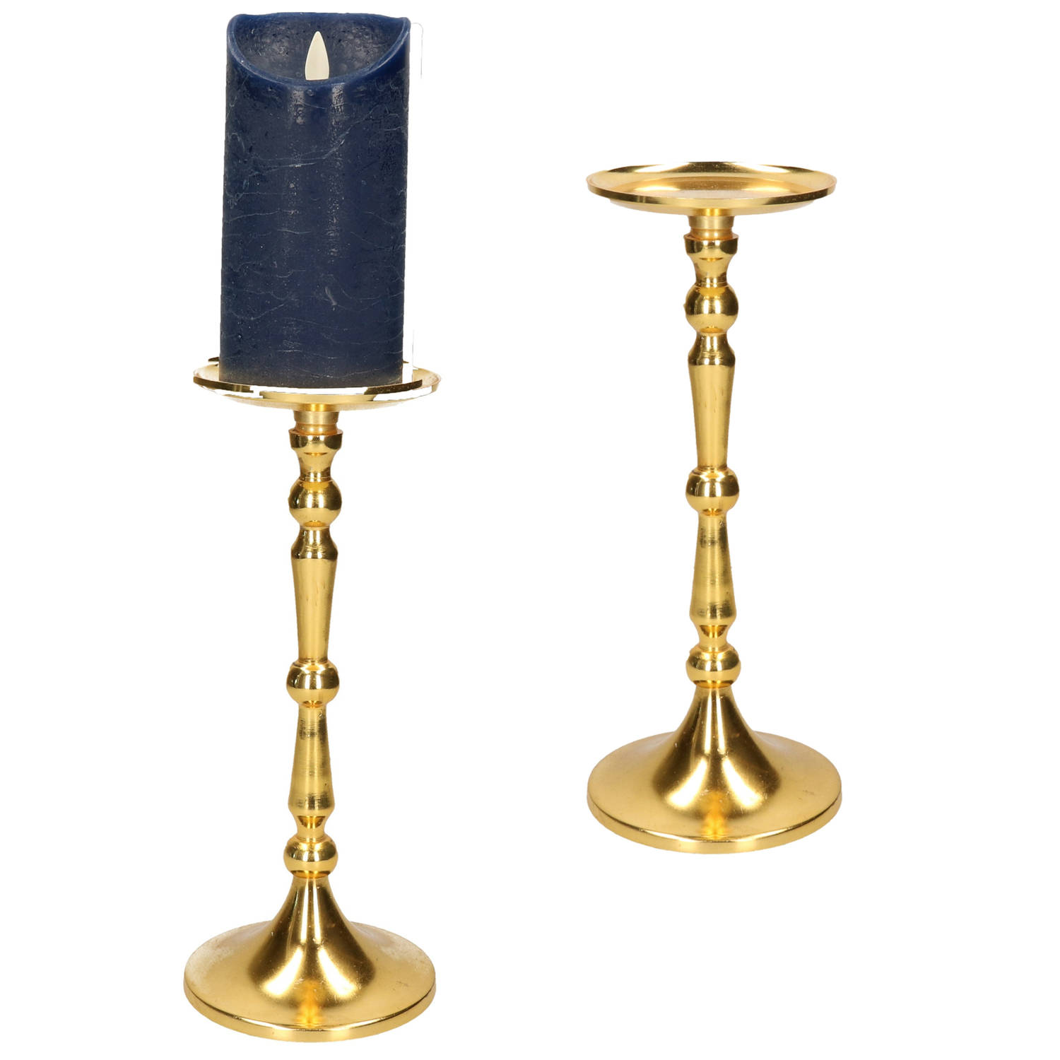 Set van 2x stuks luxe kaarsenhouder/kandelaar klassiek goud metaal 11 11 x 28 cm - kaars kandelaars | Blokker