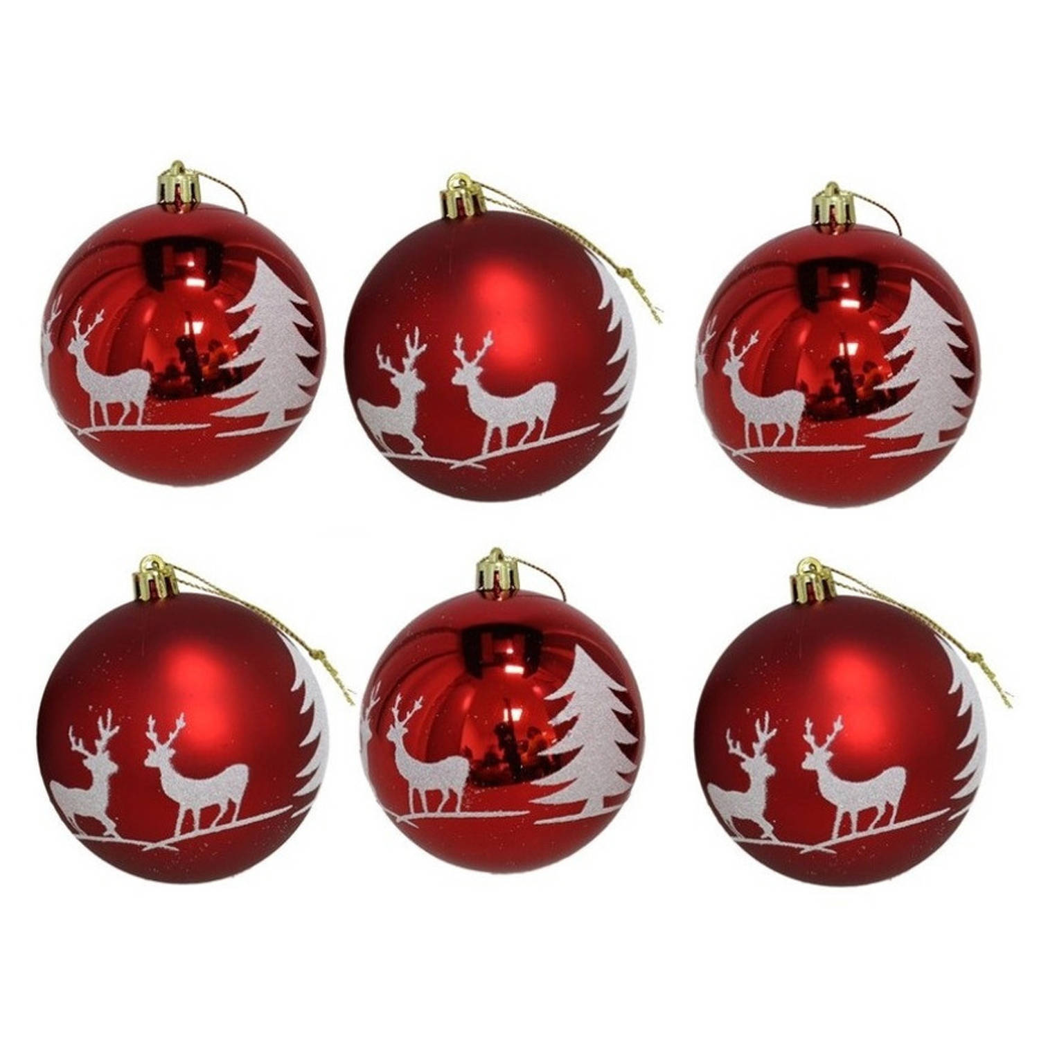 6x Stuks Gedecoreerde Kerstballen Rood Kunststof 6 Cm - Kerstbal