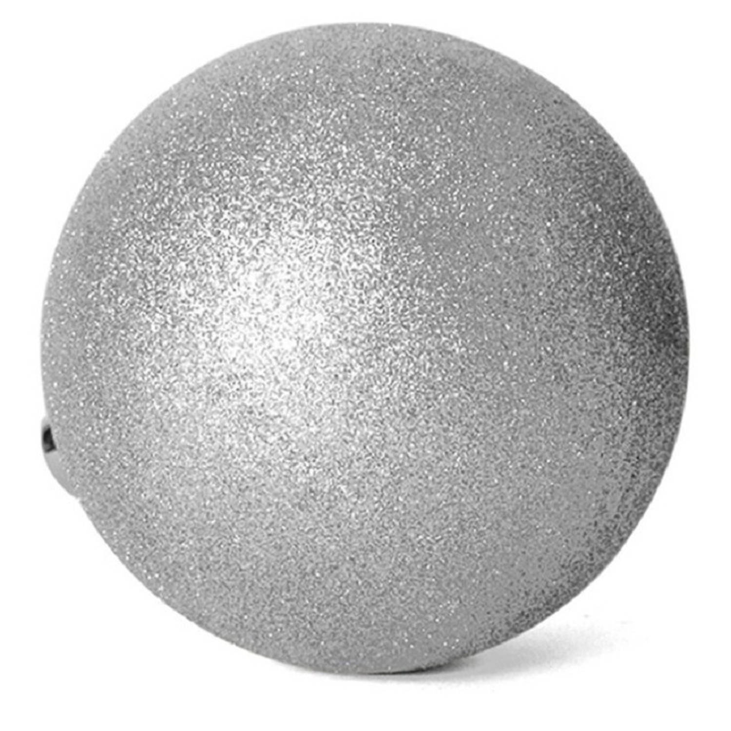 Grote Kerstballen Zilver Glitters Kunststof 20 Cm - Kerstbal