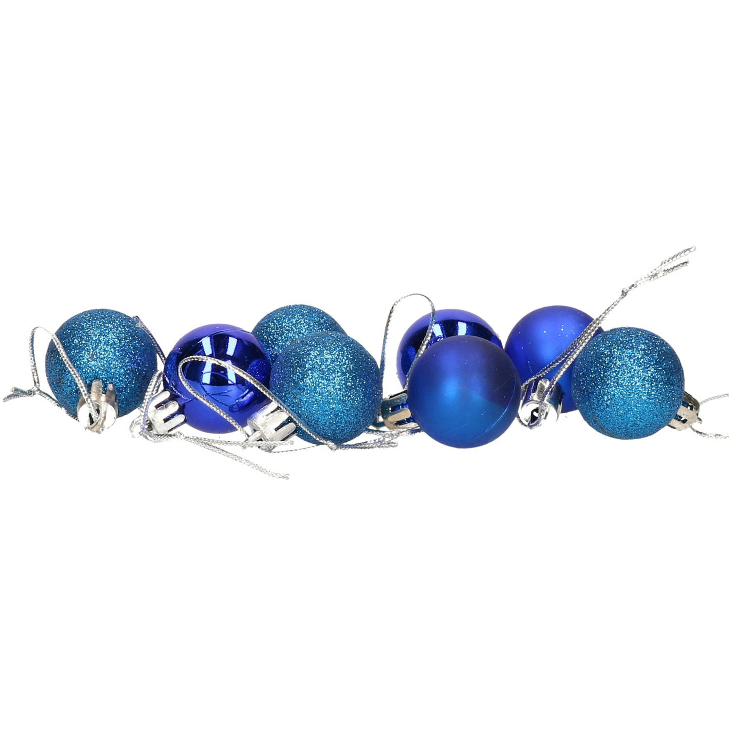 8x Stuks Kerstballen Blauw Mix Van Mat/glans/glitter Kunststof 3 Cm - Kerstbal