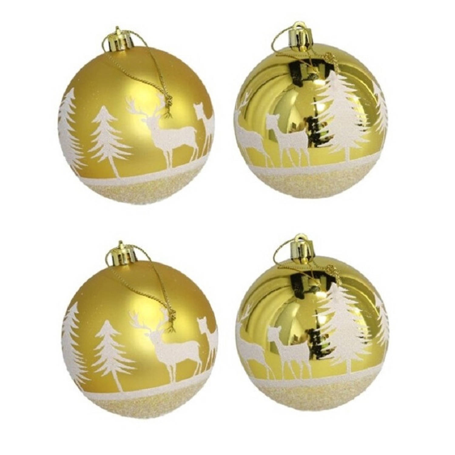 Gerimport Kerstballen - goudkleurig - 4ST - gedecoreerd - D8 cm - Kerstbal