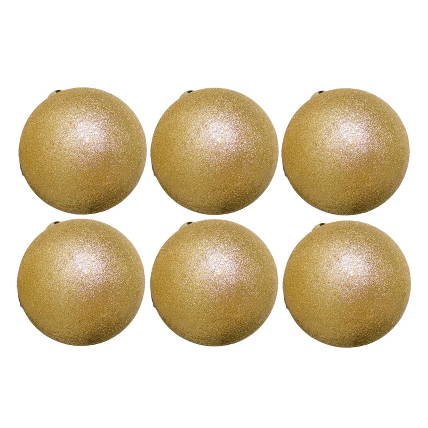 6x Stuks Kerstballen Goud Glitters Kunststof 8 Cm - Kerstbal